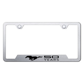 Autogold® - Brushed License Plate Frame with Laser Etched Mustang 50 Years Logo and Cut-Out
