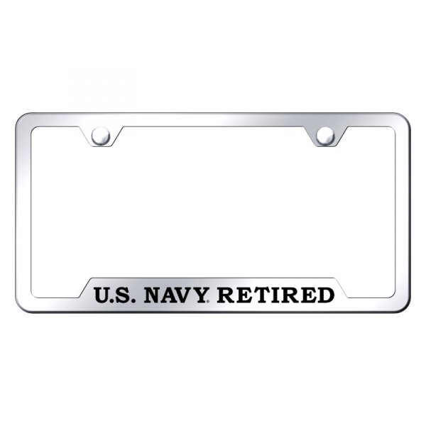 Autogold® - License Plate Frame with Laser Etched U.S. Navy Retired Logo and Cut-Out