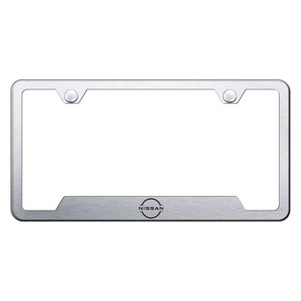 Autogold® - Brushed License Plate Frame with Laser Etched Nissan New Logo and Cut-Out