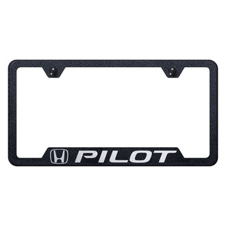 Autogold® - Rugged Black License Plate Frame with Laser Etched Pilot Logo and Cut-Out