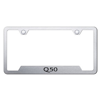 Autogold® - Brushed License Plate Frame with Laser Etched Q50 Logo and Cut-Out