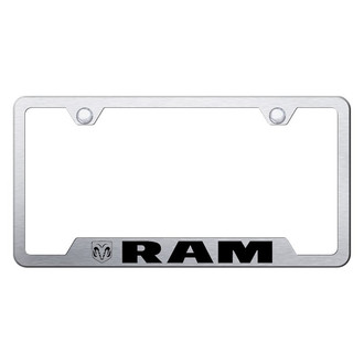 Autogold® - Brushed License Plate Frame with Laser Etched RAM Logo and Cut-Out