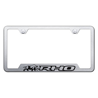 Autogold® - Brushed License Plate Frame with Laser Etched RHO Rhino Logo and Cut-Out