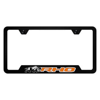 Autogold® - UV Printed Black License Plate Frame with Orange RHO Rhino Logo and Cut-Out