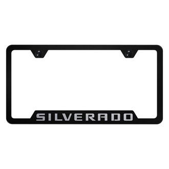 Autogold® - Black License Plate Frame with Laser Etched Silverado Logo and Cut-Out