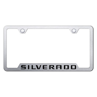 Autogold® - Brushed License Plate Frame with Laser Etched Silverado Logo and Cut-Out
