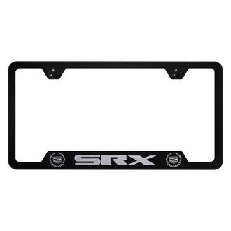 Autogold® - Black License Plate Frame with Laser Etched SRX Old Logo and Dual Cadillac Emblem and Cut-Out