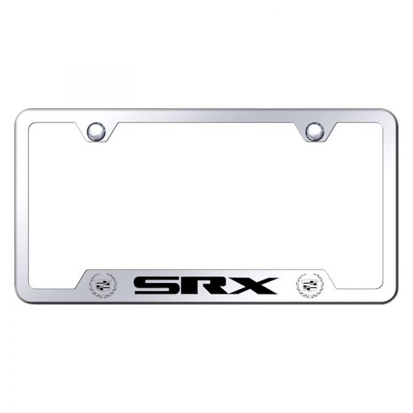 Autogold® - License Plate Frame with Laser Etched SRX Old Logo and Dual Cadillac Emblem and Cut-Out
