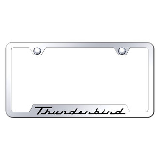 Autogold® - Chrome License Plate Frame with Script Laser Etched Thunderbird Logo and Cut-Out