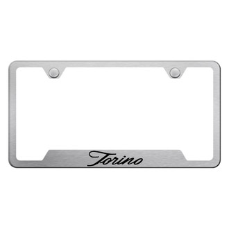 Autogold® - Brushed License Plate Frame with Script Torino Logo and Cut-Out