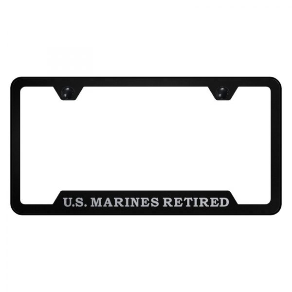 Autogold® - License Plate Frame with Laser Etched U.S. Marines Retired Logo and Cut-Out