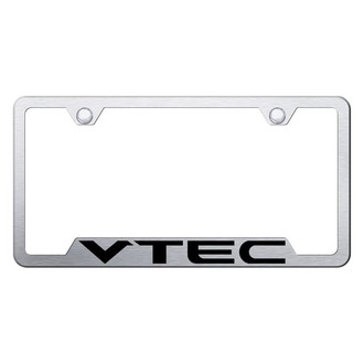 Autogold® - Brushed License Plate Frame with Laser Etched VTEC Logo and Cut-Out