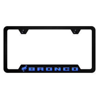 Autogold® - UV Printed Black License Plate Frame with Notched Blue Bronco 2020 Logo