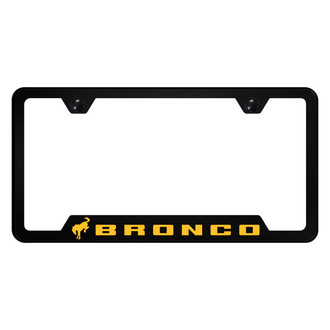 Autogold® - UV Printed Black License Plate Frame with Notched Orange Bronco 2020 Logo