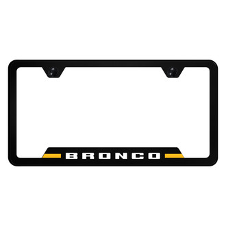 Autogold® - UV Printed Black License Plate Frame with Notched Orange Bronco Stripe