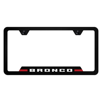 Autogold® - UV Printed Black License Plate Frame with Notched Red Bronco Stripe