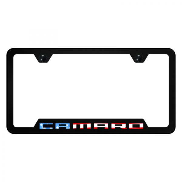 Autogold® - UV Printed License Plate Frame with Notched Camaro Flag Logo