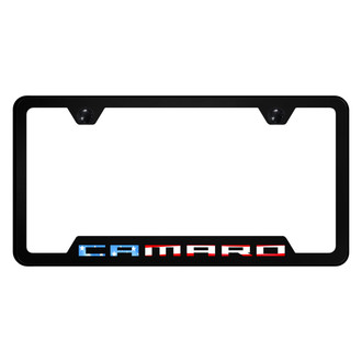 Autogold® - UV Printed Black License Plate Frame with Notched Camaro Flag Logo