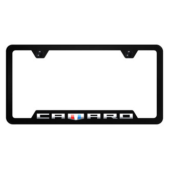 Autogold® - UV Printed Black License Plate Frame with Notched Camaro Shield Logo