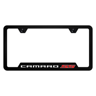 Autogold® - UV Printed Black License Plate Frame with Notched Camaro SS Logo Logo