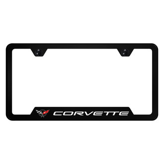 Autogold® - UV Printed Black License Plate Frame with Notched Corvette C5 Logo