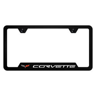 Autogold® - UV Printed Black License Plate Frame with Notched Corvette C6 Logo