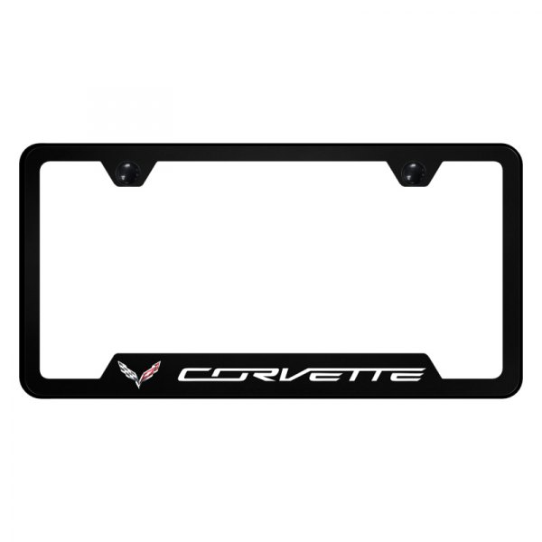 Autogold® - UV Printed License Plate Frame with Notched Corvette C7 Logo