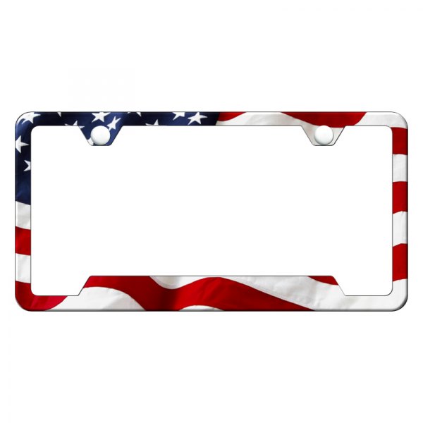 Autogold® - UV Printed License Plate Frame with Notched USA Flag Logo