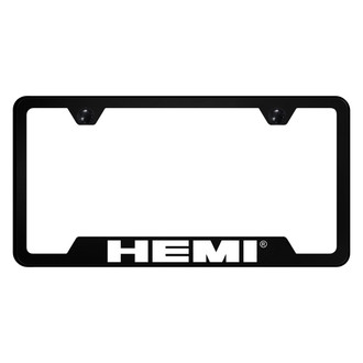 Autogold® - UV Printed Black License Plate Frame with Notched White HEMI Logo