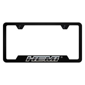Autogold® - UV Printed Black License Plate Frame with Notched Slant Chrome HEMI Logo