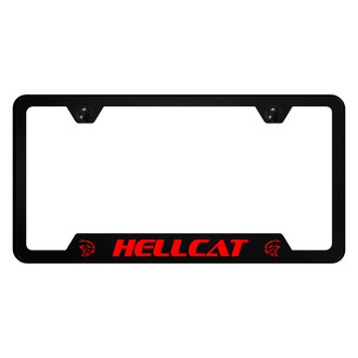Autogold® - UV Printed Black License Plate Frame with Notched Hellcat Logo