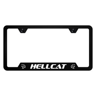 Autogold® - UV Printed Black License Plate Frame with Notched White Hellcat Logo