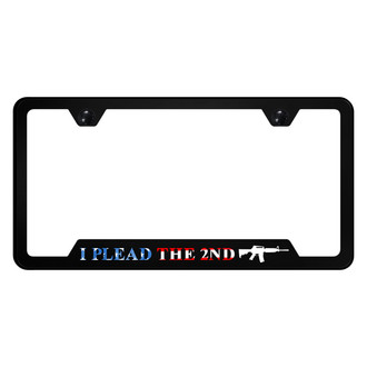 Autogold® - UV Printed Black License Plate Frame with Notched I Plead the Second Logo