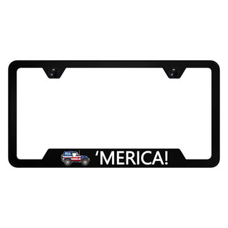 Autogold® - UV Printed Black License Plate Frame with Notched Jeep Merica Logo