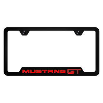 Autogold® - UV Printed Black License Plate Frame with Notched Mustang GT Logo