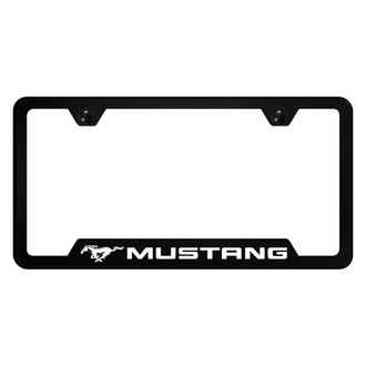 Autogold® - UV Printed Black License Plate Frame with Notched Mustang Logo