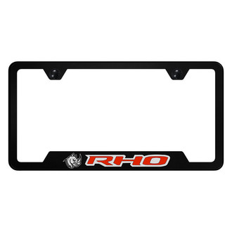 Autogold® - UV Printed Black License Plate Frame with Notched Red RHO Head Logo