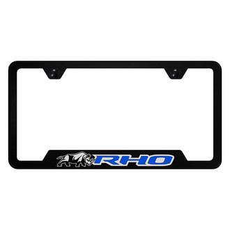 Autogold® - UV Printed Black License Plate Frame with Notched Blue RHO Rhino Logo