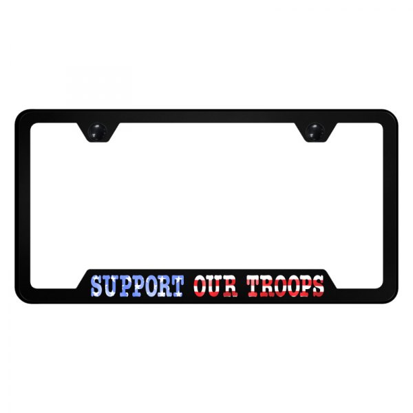 Autogold® - UV Printed License Plate Frame with Notched Support Our Troops Logo