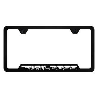Autogold® - UV Printed Black License Plate Frame with Notched Black Trail Boss Linear Logo