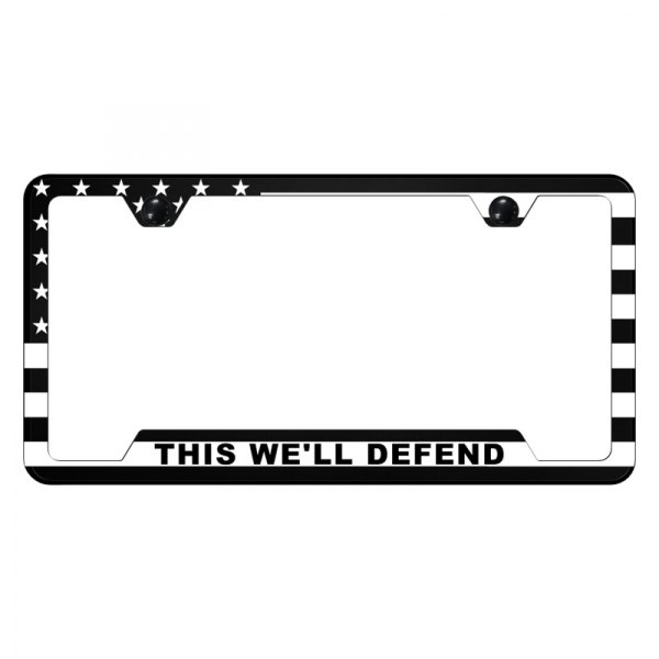 Autogold® - UV Printed License Plate Frame with Notched This We'll Defend Logo