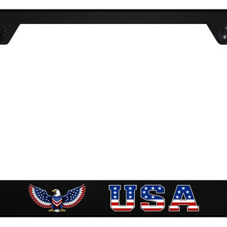 Autogold® - UV Printed Black License Plate Frame with Notched USA Eagle Logo