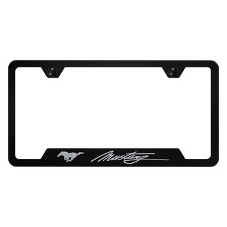 Autogold® - Black License Plate Frame with Script Laser Etched Mustang Logo and Cut-Out