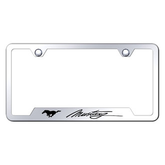 Autogold® - Chrome License Plate Frame with Script Laser Etched Mustang Logo and Cut-Out