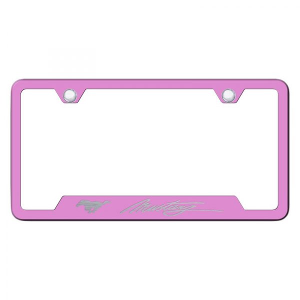 Autogold® - License Plate Frame with Script Laser Etched Mustang Logo and Cut-Out