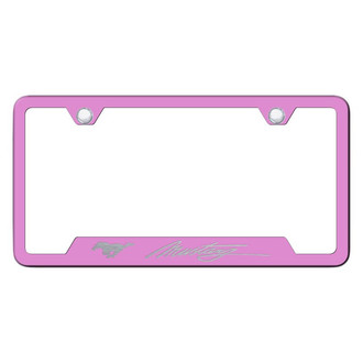 Autogold® - Pink License Plate Frame with Script Laser Etched Mustang Logo and Cut-Out