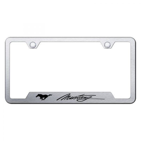 Autogold® - License Plate Frame with Script Laser Etched Mustang Logo and Cut-Out