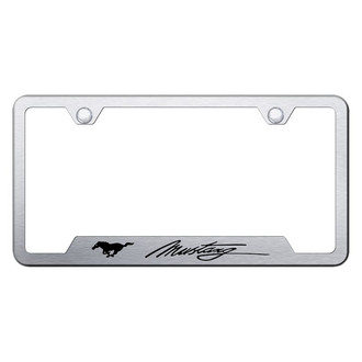Autogold® - Brushed License Plate Frame with Script Laser Etched Mustang Logo and Cut-Out