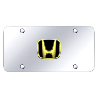Autogold® - Chrome License Plate with 3D Gold / Black Honda Emblem