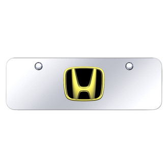 Autogold® - Chrome Mini Size License Plate with 3D Gold / Black Honda Emblem